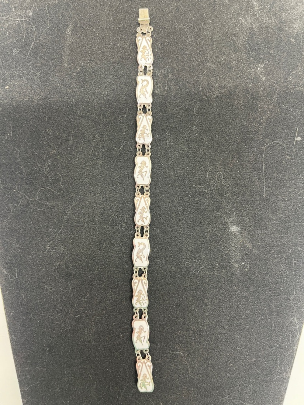 Vintage Siam sterling silver Linked Bracelet with white Enamel Accents -l